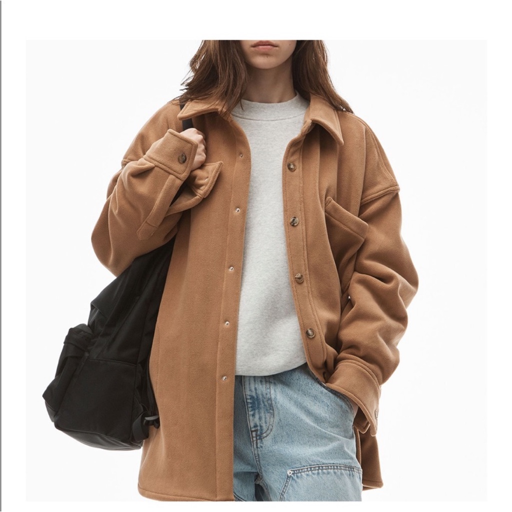 Nwt Brand New Alexander Wang Fleece Velour Shirt Jacket Xs Teddy Brown